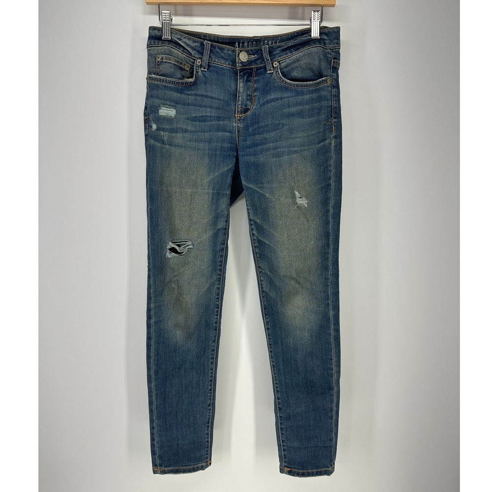 Aeropostale Skinny Jeans Womens 6 Short Blue Distressed Low Rise Stretch Denim